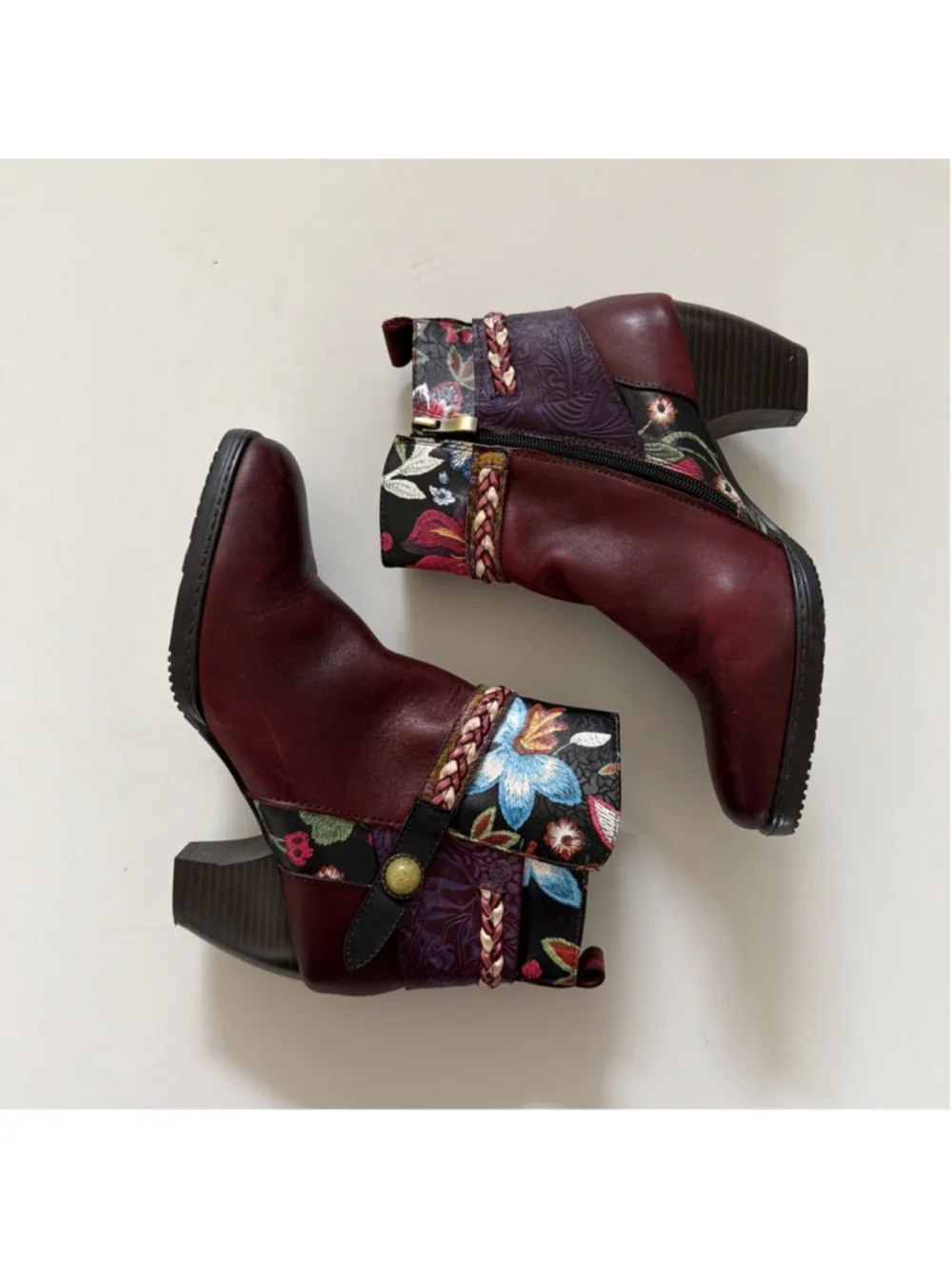 New Repaire Western Boho Ankle Boots US 8.5-9 EU 39 Mixed Media Bloom Artsy